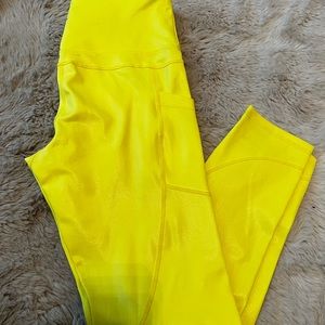 Zyia Active Neon Yellow Metallic Pocket Light N Tight Hi Rise 24” Size 6-8